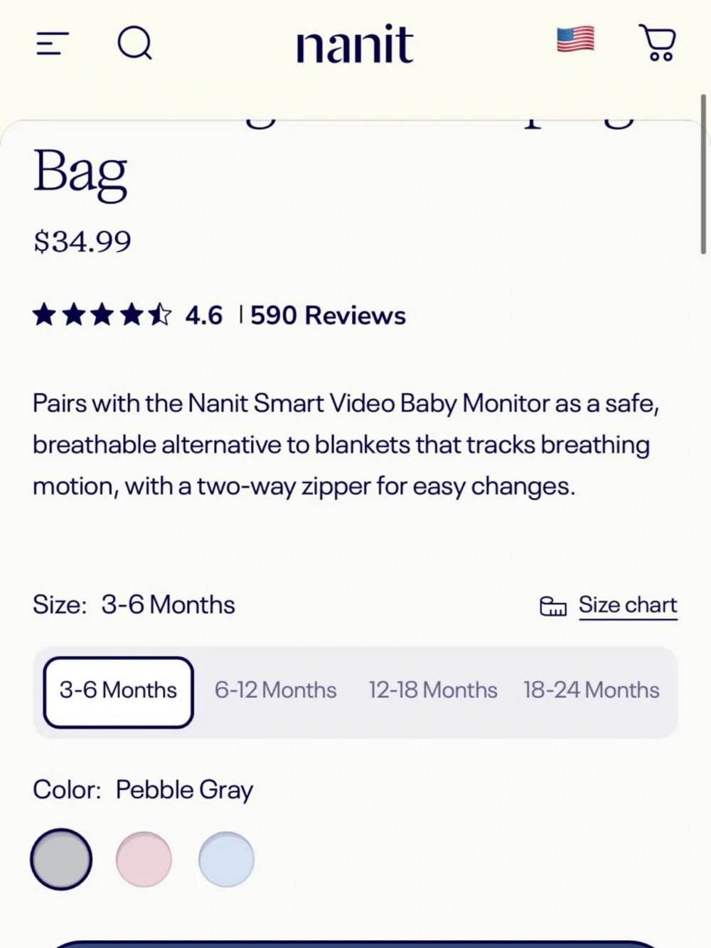 Nanit Breathing Wear Sleeping Bag - 3-6 Mo.